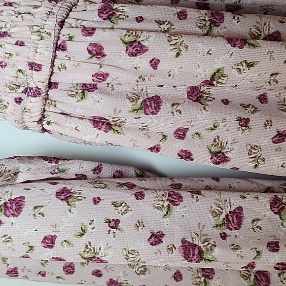 Aura Boho Floral Midi Dress Smocked Fit&Flare Long Sleeve Romantic Fluence Sz L - Picture 13 of 16